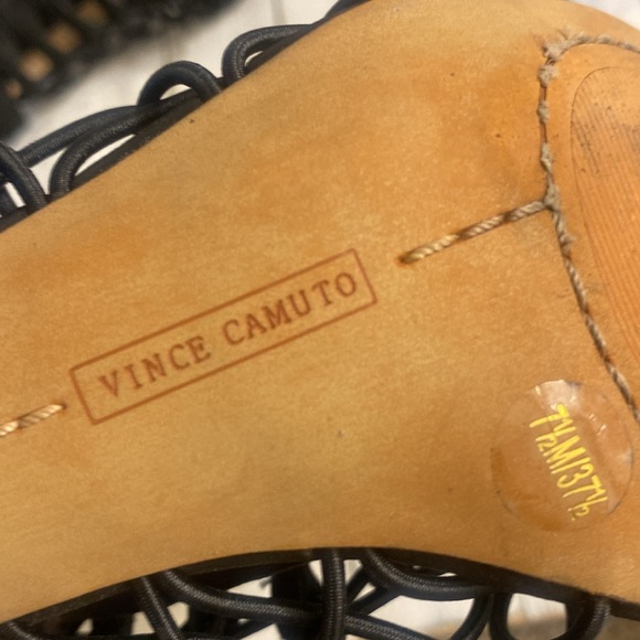 Vince Camuto Black Leather Lacey Heels with Above Ankle Buckle Strap - Picture 9 of 9